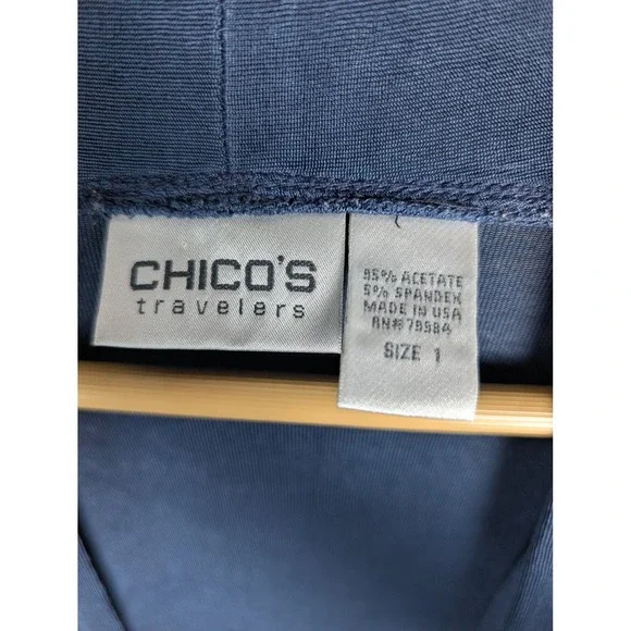 Chico's Cardigan Womens M Blue Open Pocket Collared Tight-Knit Relaxed Fit - Picture 2 of 5